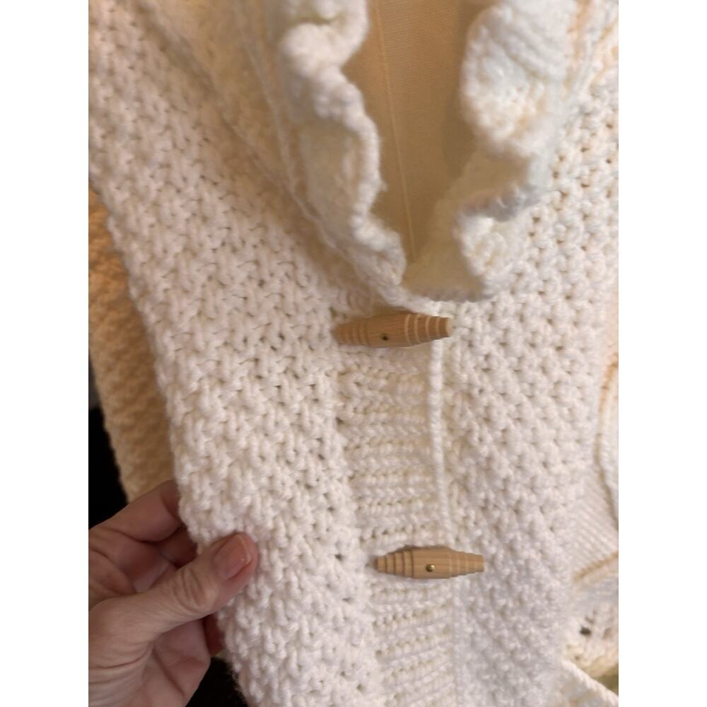 Handmade Crochet Cardigan Ivory Cableknit Chunky High Collar Luxury Toggle 2XL - Picture 2 of 10